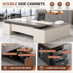 Executive Desk, L Shaped Executive Office Desk with Locking Drawer & File Cabinet, 1'' Thick Desktop, Large Office Desk with Storage, Modern Executive Computer Workstation for Home Office & Business - Image 4