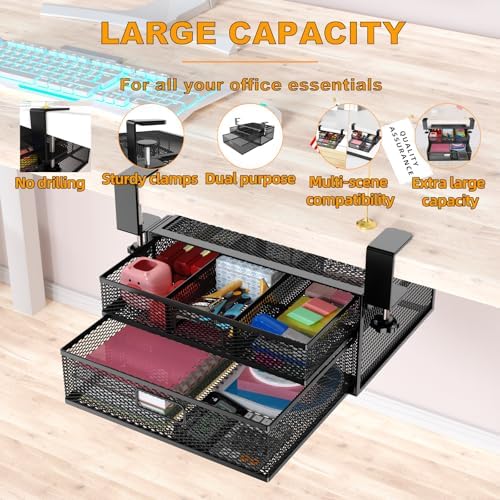 Under Desk Drawer Organizer No Drill Metal Under Desk Storage Drawer Container 2 Slide Out Cabinet Drawer Suitable for Home And Office (Medium) - Image 4