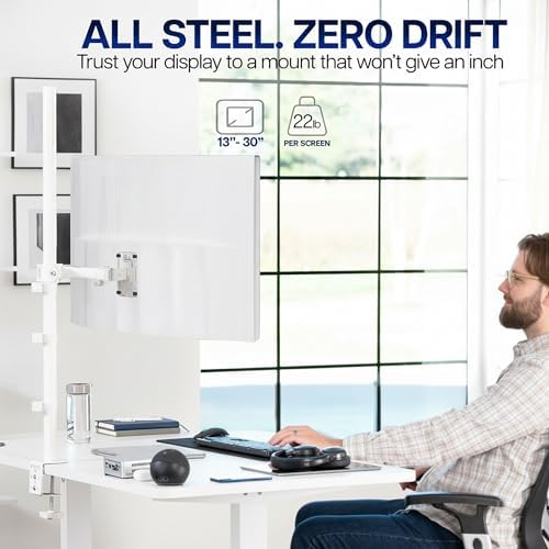 VIVO Extra Tall Single Monitor Desk Mount Stand with 39 inch Pole, Features Full Adjustability - Tilt and Articulation, Holds 13 to 32 inch Screens up to 10kg with VESA Mounting, White, STAND-V011W - Image 2