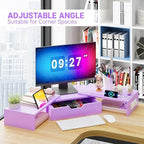 Dual Monitor Stand with USB Ports Wood Monitor Stand Riser with Drawer - Image 5