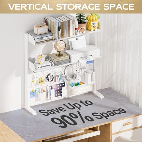Adjustable Desktop Hutch Bookshelf with Pegboard, 38.9" Wide - Image 6