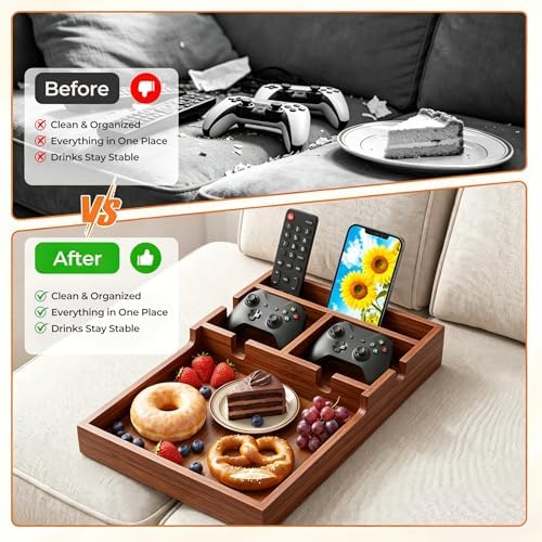 Bamboo Sofa Tray Insert with 2 Cup Holders for Sectionals - Image 6