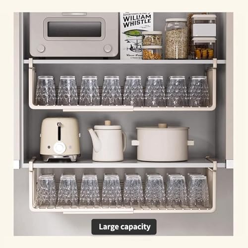 Extendable Under Shelf Storage Basket, Hanging Baskets Under Cabinet Shelf Organizer, for Cabinet Pantry Kitchen Cupboard Desk Counter Bookshelf Space Saver Heavy Duty Slide-in (off - white, 2 Pack) - Image 7