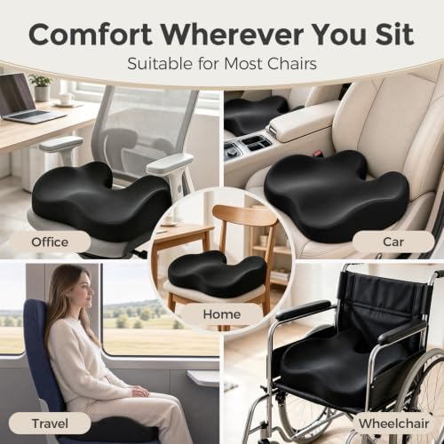 Sytopia Extra Large Office Chair Cushion, 19" x 17" Ergonomic Memory Foam Seat Cushion, Pressure Relief for Tailbone Pain, Sciatica & Hip Pain, Booster Pad for Sitting & Driving, Extra Cover (Black) - Image 6