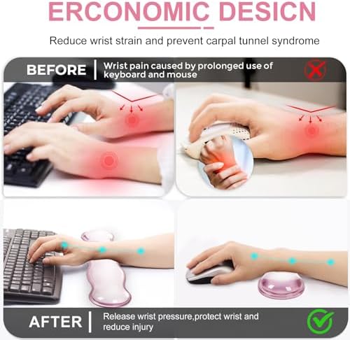 L-SPOUTTO Pink Striped Mouse Pad Set,Scalloped XXL Desk Mat + Ergonomic Mouse Wrist Rest + Gel Keyboard Wrist Rest for Keyboard 65%/75%,3in1 Large Desk Pad for Desktop Home Office Computer Game - Image 7