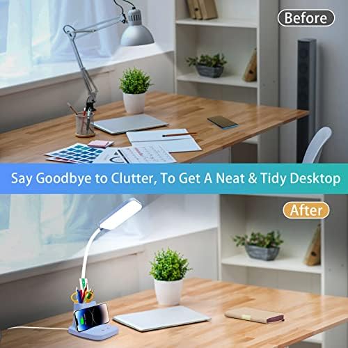 LED Desk Lamp with 10W Wireless Charging & Pen Holder, Blue - Image 5