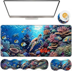 TGFEWYTJYJ Extended Gaming Mouse Pad,Memory Foam Ergonomic Keyboard Mouse Wrist Rest Support Set,Large Desk Mat with Stitched Edges,Non-Slip Base Mousepad Home Office,Sea Turtle Under Water by GFEWYTJYJ