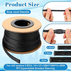 Pangda Braided Wire Loom 1/4, 1/2, 3/8'' X 300 Ft, Black - Image 2