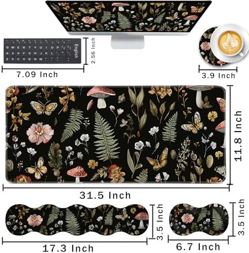 Keyboard Wrist Rest and Mouse Pad with Wrist Support Set Ergonomic Coaster,Memory Foam,Easy Typing Pain Relief,Large XL Desk Mat 31.5"x 11.8",Magic Mushrooms - Image 2
