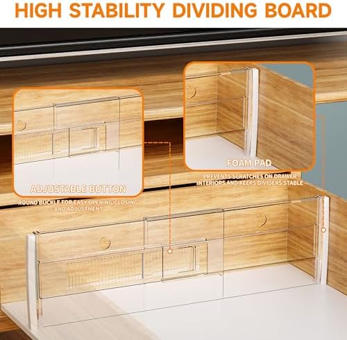 Yieach 5 Pack 6 Inch Tall Acrylic Drawer Divider for Clothes-Expandable from 12.3-18''-Adjustable Dresser Deep Drawer Dividers for Baby Clothing,Underwear,Clear in Drawer Separators for Kitchen,Office - Image 4