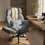 Office Chair with Flip Armrests,Comfy Criss Cross Chair for Pets Sitting,Big and Tall Office Chair with Foot Rest,Extra Wide Seat & Lumbar Pillow,Ergonomic Computer Gaming Chair,Teddy Fleece,Grey by SOFAYONN