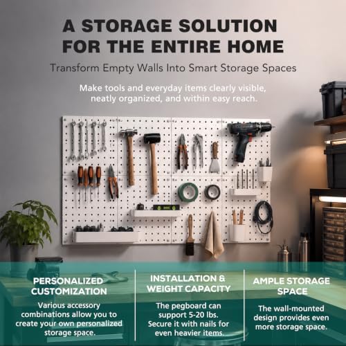 12 Pcs Peg board, Pegboard Wall Organizer Panels, White Pegboard - Image 4