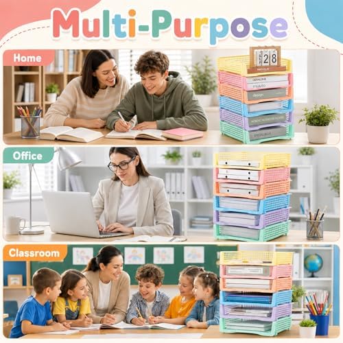 Set of 6 Pastel Turn in Trays for Teachers Stackable Classroom Paper Letter Trays Plastic Classroom Desk Letter Organizer Tray Storage Baskets for Library, Drawers, Office, Home - Image 6