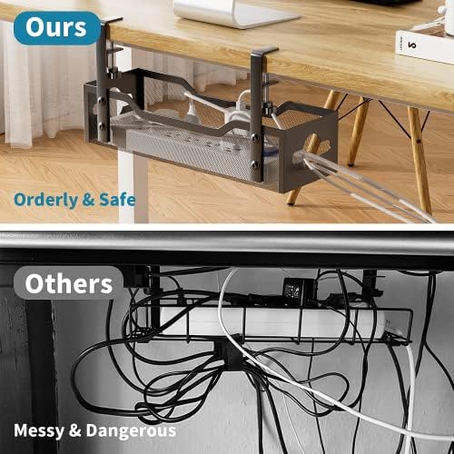 Under Desk Cable Management Tray No Drill, Metal Mesh Cable Management Under Desk with Clamp Mount, 2 Hole Cable Tray with Wire Management and Cord Organizer for Home Office Standing Desk (Pack of 15) - Image 4