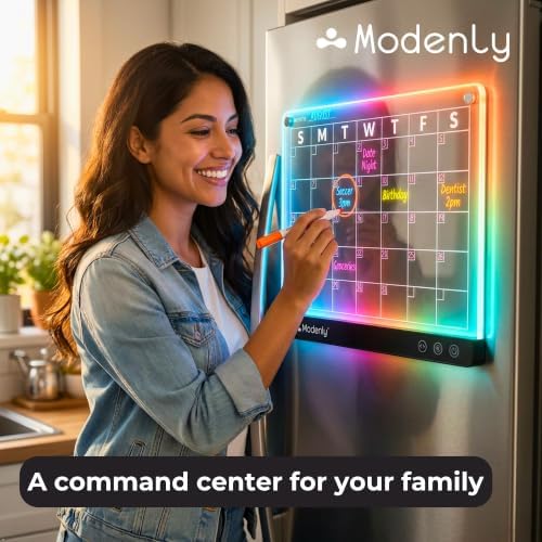 Magnetic LED Monthly Planner - Rechargeable 14x10" Acrylic Dry Erase Calendar for Fridge or Desk - Light-Up Illuminated Whiteboard with 7 LED Colors and Markers - Image 6