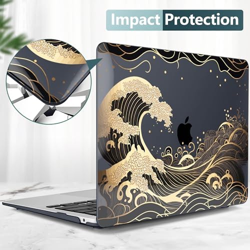 DONGKE Compatible with MacBook Air 13 inch Case 2021 2020 2019 2018 Release A2337 M1 A2179 A1932 with Retina Display Touch ID, Plastic Hard Shell & Keyboard Cover - Golden Wave - Image 5