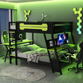 Polibi Full Over Full Bunk Bed with 2 Built-in Gaming Desks, USB Charging Ports & Pegboard Organizer, Heavy-Duty Gaming Bed Frame for Teens/Adults, Green (Full Size) by Polibi