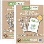 eco-eco A4 100% Recycled Multi Punched Pockets Glass Clear, Transparent Poly Wallet Sheet Protector, 45 Microns (Pack of 50 x2), eco076x2 by eco-eco