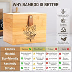 Large Bamboo Greeting Card Organizer Box with 6 Removable Dividers, Real Leather Handle, 100% Handmade Solid Bamboo, Storage Box for Christmas, Valentine, & Birthday Cards, Postcards, Stationery - Image 4
