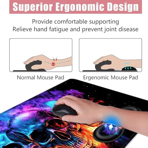 Large Keyboard Mouse Pad Set, Extended Mouse Pad+Keyboard Wrist Rest Support, Memory Foam Ergonomic Easy Typing, 4Pcs (31.5×11.8 in) Desk Pad Set for Office Home,Smoke Skulls - Image 5