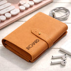 Personalized Leather Cable Bag - Travel Organizer for Charging Cables, Tech Accessories Storage Pouch for Men Women, Compact Cord Keeper for Office Travel Everyday Carry - Monogram Name Initial - Image 2