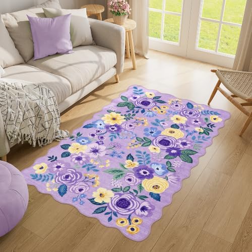 DUKINO 3x5 Area Rugs, Non Slip Floral Washable Rug for Bedroom, Purple - Image 3