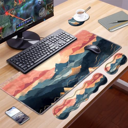 Ergonomic Keyboard Wrist Rest and Mouse Pad Wrist Rest Set, Large XXL Gaming Mousepad 31.5"x 11.8", Memory Foam, Easy Typing Pain Relief, Multifunctional Desk Mat for Office & Home, Mountain Sunrise - Image 7