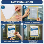12 Pack Magnetic Sign Holder 8.5 x 11 with Adhesive Back - Gold Magnetics Poster Frame & Magnetic Paper Holder - Reusable Adhesive Frames 8.5x11 - Magnet Frame for Wall Windows - Magnet Document Holders - Image 6