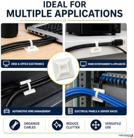 Kable Kontrol Zip Tie Mounts, 1” Natural White, 5500 Pcs Adhesive Backed - Image 7