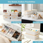 Bagnizer 4 Pack Plastic Storage Bins with Bamboo Lids, 6.2qt Stackable Storage Organizer Box with Lable for Pantry Shelves Drawers Desktop Office, 12"L x 8.3"W x 3.5"H, Cream White - Image 5