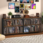 3-Tier Vinyl Record Storage: Vintage Player Table with Spacious Storage - Up to 450 Records, Turntable Stand with Adjustable Dividers, Extra Top Surface for Audio Equipment, Perfect for Living Room by Sonyabecca