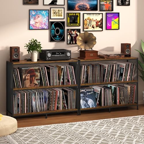 3-Tier Vinyl Record Storage: Vintage Player Table with Spacious Storage - Up to 450 Records, Turntable Stand with Adjustable Dividers, Extra Top Surface for Audio Equipment, Perfect for Living Room by Sonyabecca