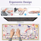 Cute Desk Mat, 4in1 Large Mouse Pad with Wrist Rest, Desk Matt for Desktop, Deskpad Mat, Anti-Slip XXL Computer Ergonomic Mousepad with Wrist Support for Keyboard and Mouse I Retro Purple Floral - Image 5