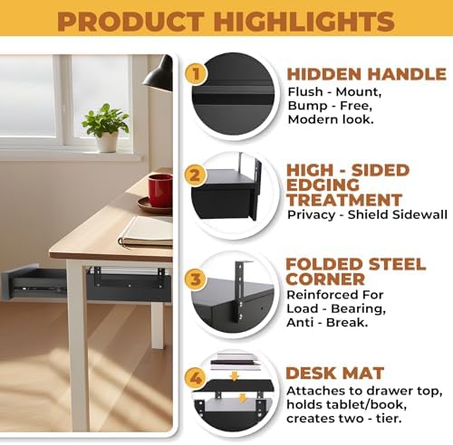 POPMOON 16.6 inch Under Desk Drawer, Adjustable Pull Out Storage Organizer - Image 3