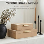 Decorative Storage Boxes with Lids, Set of 2 PU Leather Organizer Boxes - Image 6