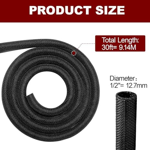 Automotive Wire Loom High Temperature Braided Wire Loom, Split-Sleeve Heat Resistant Wiring Loom Cord Cover for Harness Wires, Self-Wrapping Heavy Duty Sheathing Cable Management (1/2"-30Feet) - Image 4