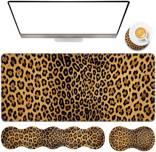TGFEWYTJYJ Extended Gaming Mouse Pad,Memory Foam Ergonomic Keyboard Mouse Wrist Rest Support Set,Large Desk Mat with Stitched Edges,Non-Slip Base Mousepad Home Office,Leopard Print by GFEWYTJYJ