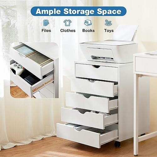 OLIXIS 5 Drawer File Cabinet on Wheels, Printer Stand - Image 6