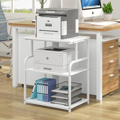 3-Tier Large Printer Stand with Storage, Rolling Printer Cart with Lockable Wheels for Home, Office (White) - Image 5