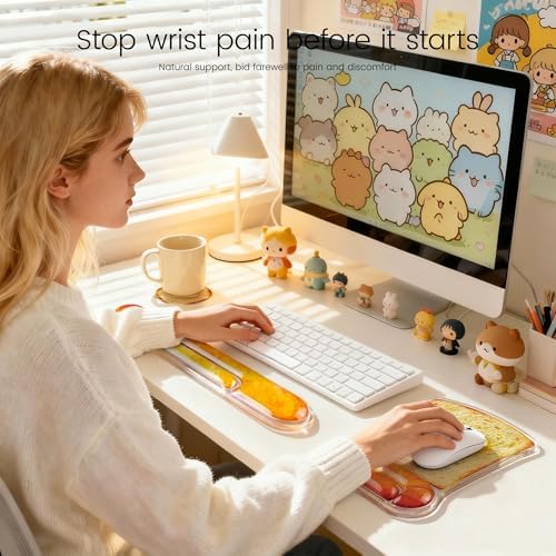 Ospelelf Mouse Pad and Keyboard Wrist Rest Cute Funny Gel Mousepad Set, Support for Typing Gaming, Relieve Wrist Pain, Cool & Easy to Clean, for Office, Programmer, Home Computer Use, Butter Bread - Image 6