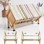 Expandable Desktop Bookshelf Organizer, Small Tabletop Book Storage Rack, Portable Mini Bookcase for Books/CDs/Magazine Display, Desk Shelf for Top of Desk in Living Room, Office, Home Decor (Gold) by ENCIMARTOfficeSupplies