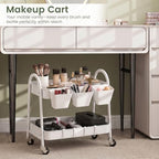danpinera 2-Tier Rolling Cart, Utility Cart Mobile Metal Rolling Storage Cart with Lockable Wheels & Hanging Cups & Hooks for Kitchen, Bathroom, Office, Workshop, Purple - Image 6