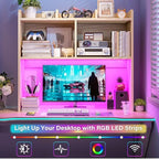 REIBII 3 Tier Desk Hutch, 6 Shelves to Storage, LED Desktop Shelf - Image 2