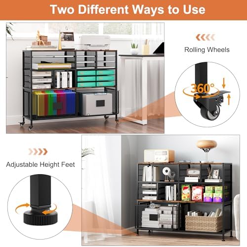 EasyPAG Rolling Cart with 2 Storage Drawer, Under Desk Filling Cabinet with Mail Sorter, Pull Out Hanging File Rack for Letter Size Folders, Mobile Utility Craft Cart for Home Office, Black - Image 3