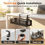 Under Desk Cable Management Tray, 2026 New Adjustable No Drill Cord Organizer with Clamp, Premium Cable Management Box for Home Office Standing Desk Wire Management (Black b) - Image 4