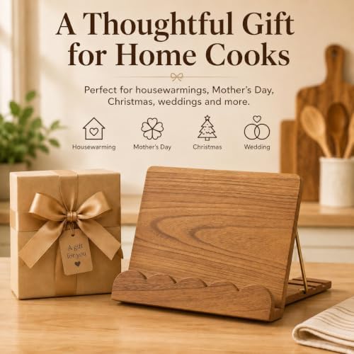 Cookbook Stand for Kitchen Counter, Solid Wood Recipe Book Holder - Image 7