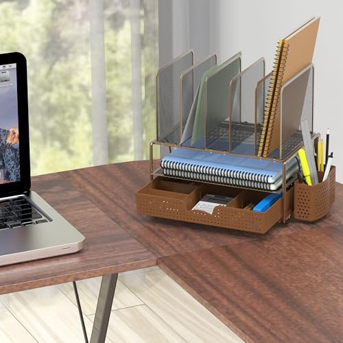 Simple Houseware Desk File Organizer for Office Supplies w/Drawer, Copper - Image 4