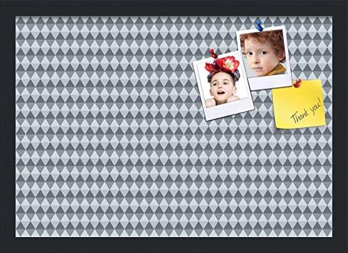 PinPix 20x14 inch Cork Bulletin Board. This Decorative Framed Pin Board Comes with Diamond Pattern in Grey and Blue Design and Satin Black. Ideal for Home, Office Decor or School (PinPix-227) by PinPixBulletinBoards