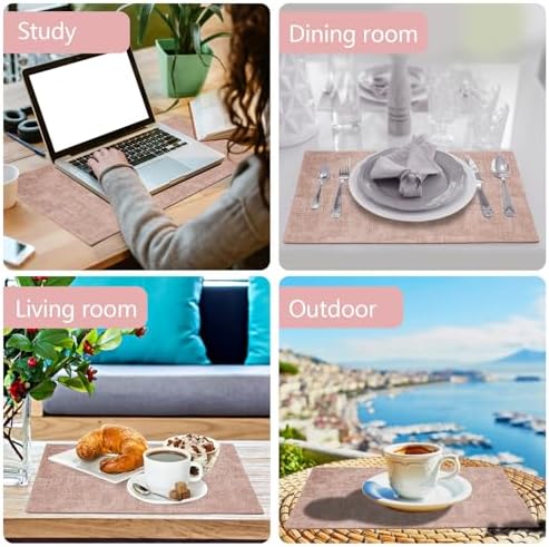 Faux Leather Placemats Set of 6,Heat Resistant Placemats for Dining Table, Easy Clean Non-Slip Place Mats, Waterproof Stain Resistant Wipeable Washable PU Table Mats, (Pink) - Image 6