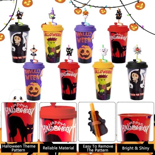 AFZMON 48 Sets Halloween Party Favors Goodie Cups with Lids and Straws Bulk - Image 4